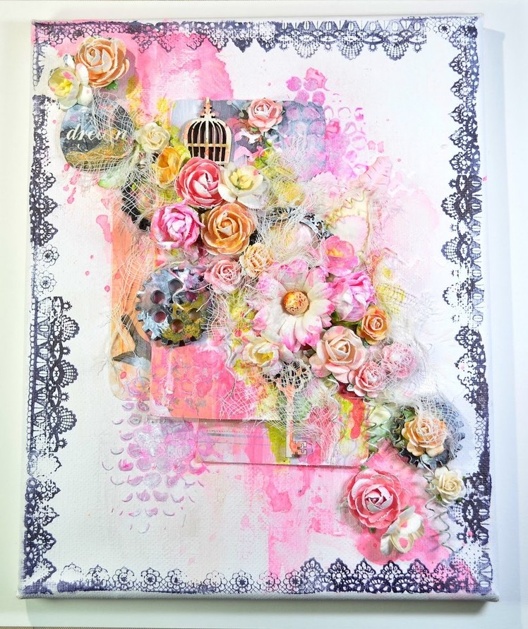 ♬ Mixed Media Shabby Chic Altered Canvas Tutorial (Secret Garden GDT Project)