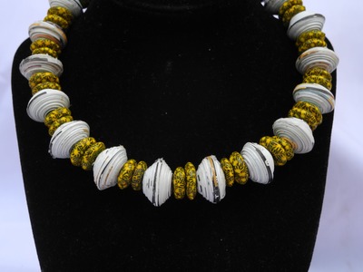 Paper bead  choker necklace (with yellow african beads ) Tutorial