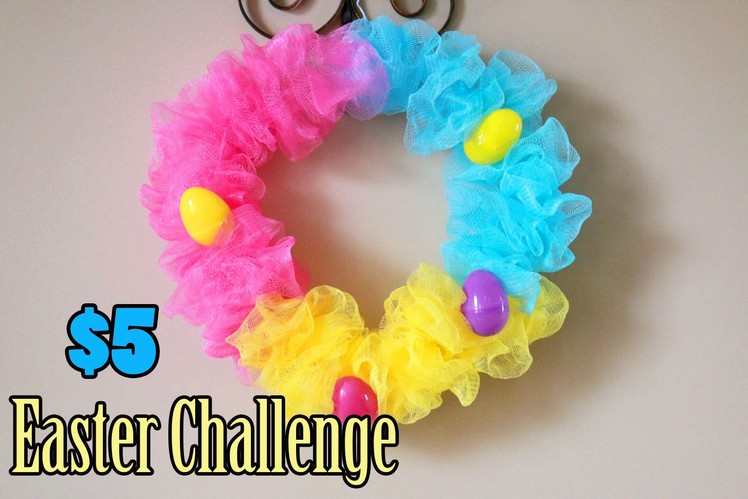 YTMM $5 Easter Challenge| DIY Easter Wreath made with SHOWER PUFFS?!