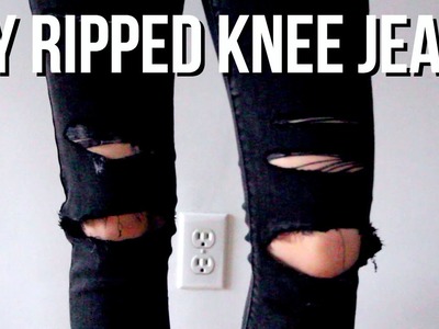 DIY DESTROYED RIPPED KNEE JEANS