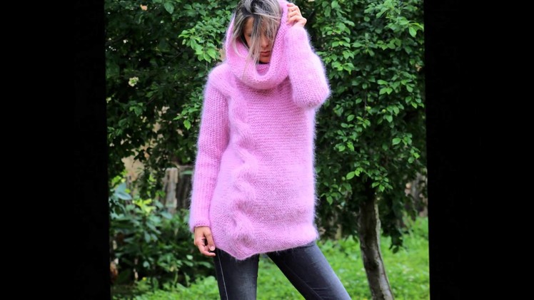New sexy hand knitted mohair sweater pink color by EXTRAVAGANTZA
