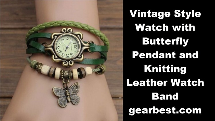 Review Vintage Style Watch with Butterfly Pendant and Knitting Leather Watch Band