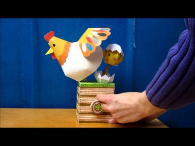 Automaton - papercraft - chicken and newborn chick - dutchpapergirl