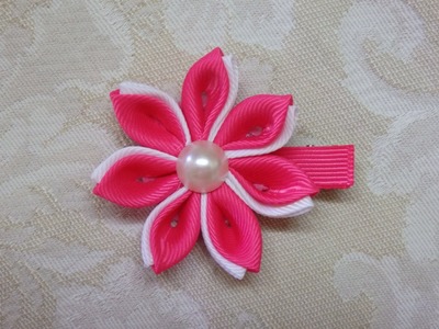 Diy kanzashi flower, kanzashi hair clip tutorial, ribbon flowers,kanzashi flores de cinta