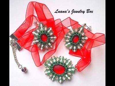 DIY Tutorial - "Christmas Time" Embedded Cabochons with Superduo and seed beads