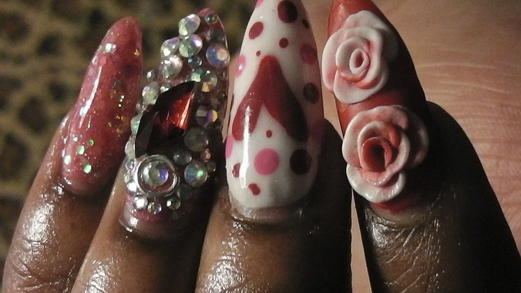 Easy Valentine's Day Rose Bling Acrylic Nails ♡