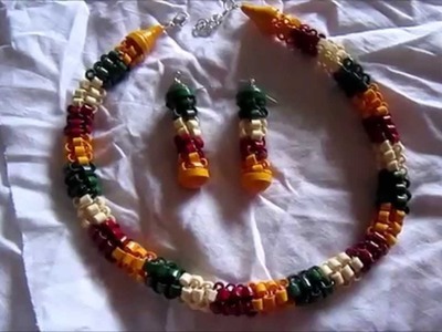 Handmade Jewelry - Paper Quilling Beaded Necklace and Earrings (CODE - FAH200) - Not Tutorial