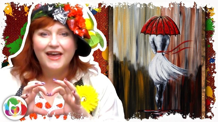 How to paint Girl Walking in the Rain Red Umbrella DIY art lesson  tutorial painting party