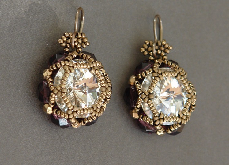 Sidonia's handmade jewelry - Beaded earrings - 16mm Rivoli, 6mm fire polished beads