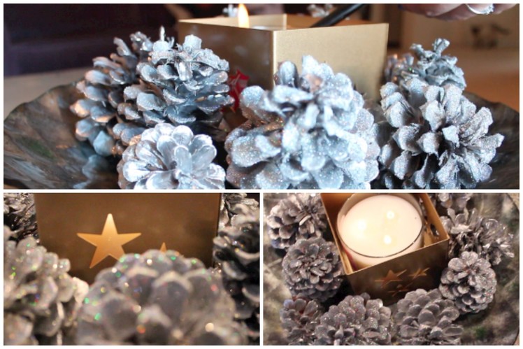 DIY Christmas Centerpiece, Chrome and Glitter Pinecones. #CraftyChristmas Video 3!