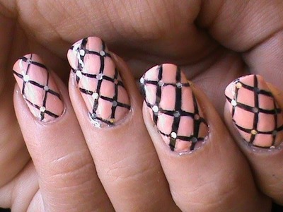 Fishnet nails tutorial -- Easy DIY striping Nail Polish Designs Video Nude Pink Long Nails