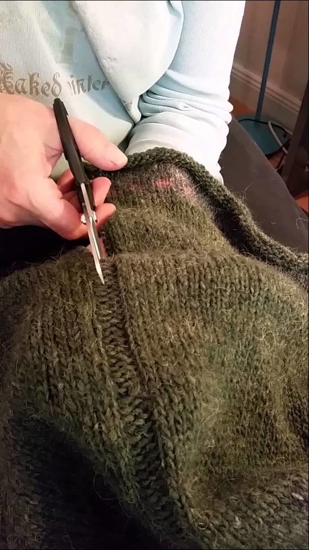 Steeking a home knit sweater