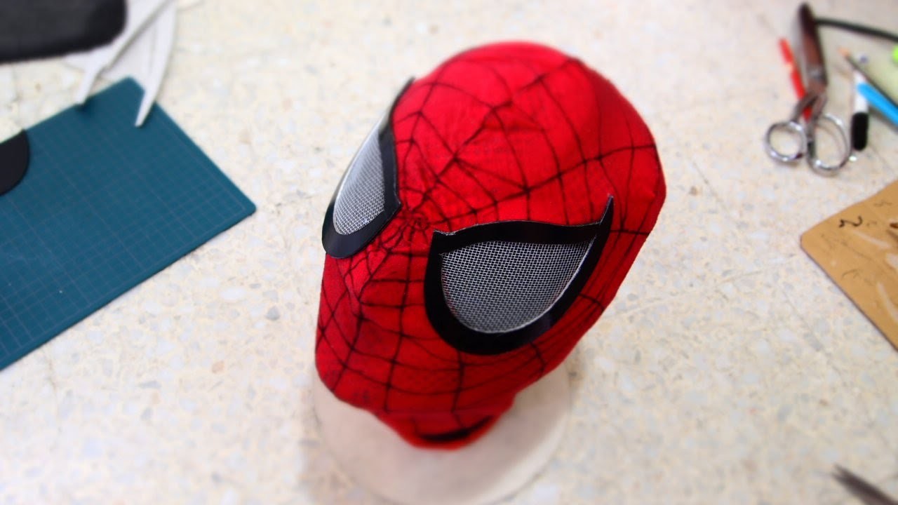 Маска паука сделать. 2014 Recap: Spider-man Mask DIY - Fabric, no Sewing, all Glued. Pepakura Spider man Mask. Маска человека паука из ткани. Маска человека паука из картона.