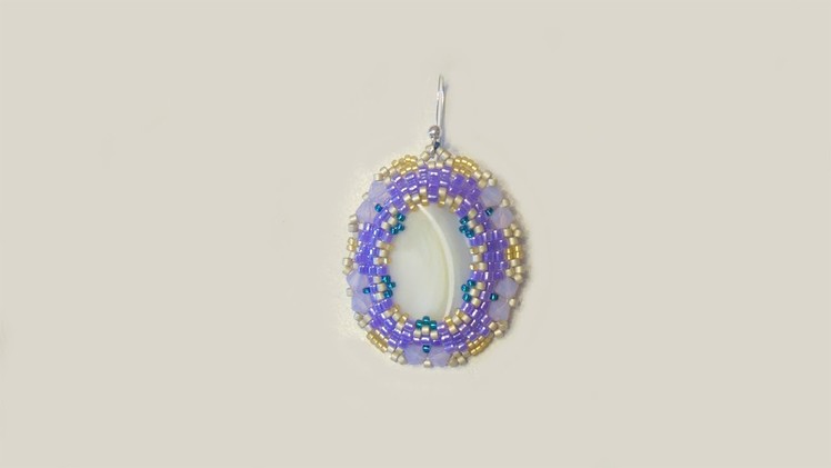 BeadsFriends: Beaded bezel earring - Mother-of-pearl bezeled using delica beads (Peyote Stitch)