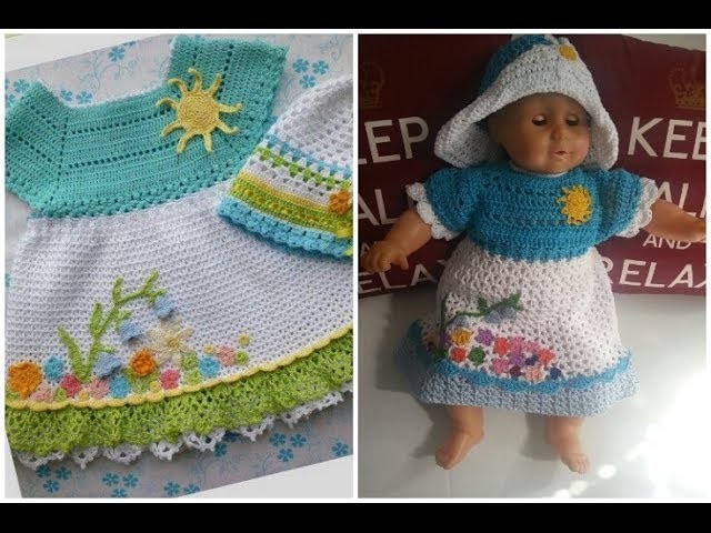 Crochet dress with Flower applique - baby