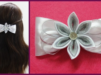 DIY kanzashi hair bow,how to make hair bow,kanzashi tutorial