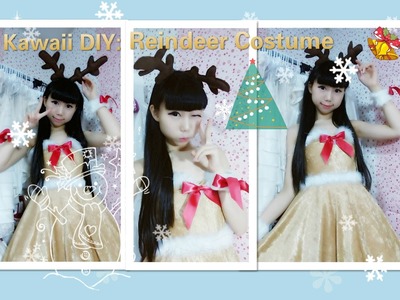 Holiday DIY - How to Make a Cute Christmas Reindeer costume.dress + antler hairclips ( Easy)