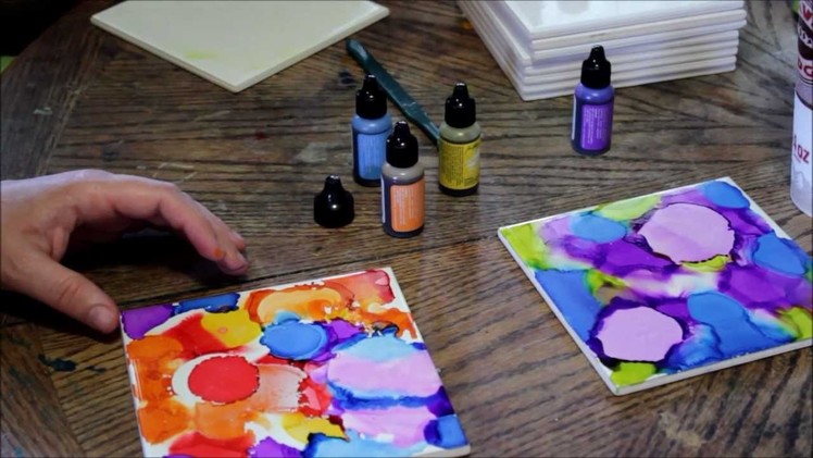 How to Use Alcohol Ink on Ceramic Tiles:  Cool DIY  Home Decorating Idea