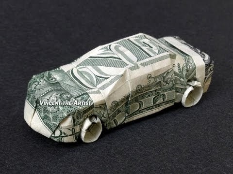 Money Origami Car - Dollar Bill Art - 360° view