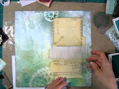 Scrapbook Process for Page with Mini book, Stamps and Mist