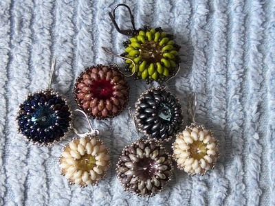 BeadsFriends: beaded earrings made using SuperDuo beads and Rivoli Swarovski crystals