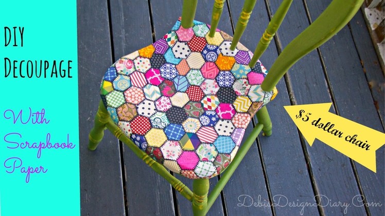 How to Decoupage a chair in a Quilt pattern with scrapbook paper and 2 oz of chalk type paint