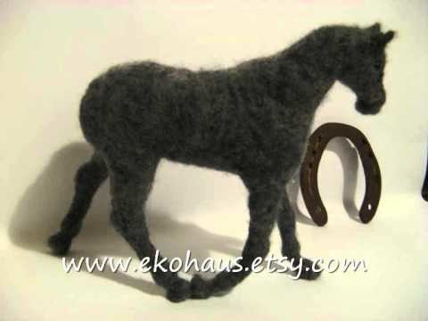 Making needle felted horse with beaded horseshoes