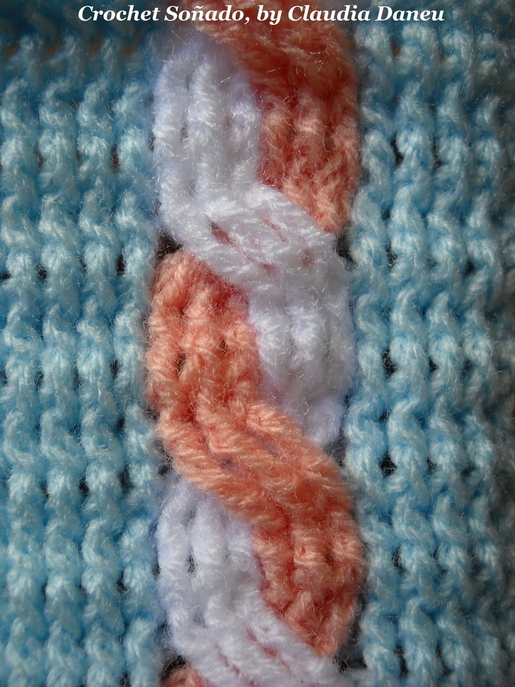 SIMPLE PINK & WHITE CROCHETED CABLE STITCH (BRAID) (I). OCHO SIMPLE BICOLOR (I)