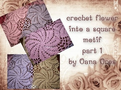 Crochet flower into a square part 1
