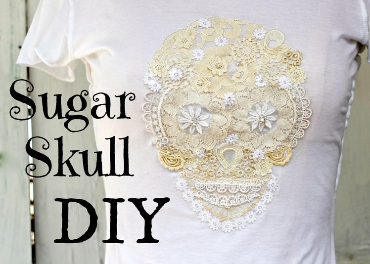 DIY Sugar Skull T- shirt from Vintage lace.