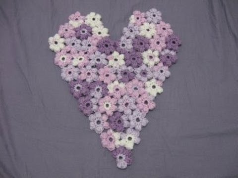 Puff Flower Heart -  Left Handed Crochet Tutorial