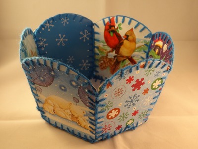 Recycled Christmas Card Basket -with yoyomax12
