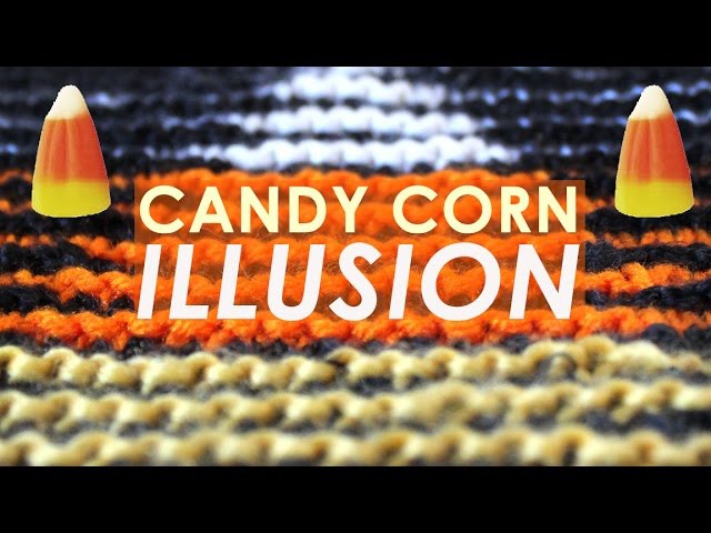 How to Knit a Halloween Candy Corn Illusion Square | Halloween Decor