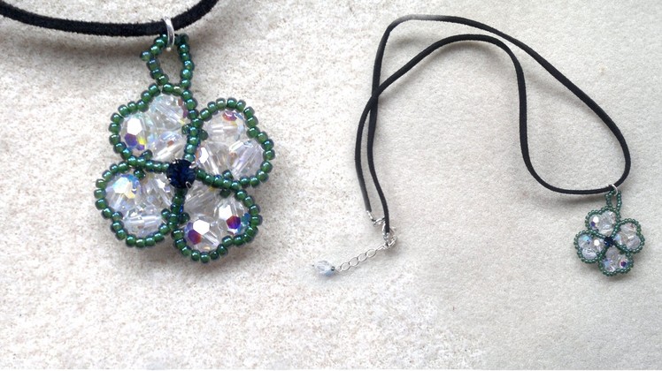 Beading4perfectionists : 4-leaf clover pendant made with 6mm round swarovski AB beading tutorial
