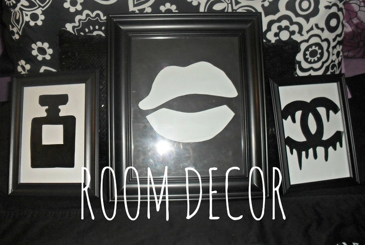 DIY ROOM DECOR: Stencil Wall Decor (chanel dripping logo.perfume bottle.lips)
