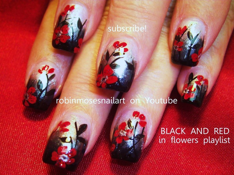 Nail Art Tutorial | DIY Flower Nails | Red & Black Gothic Ombre Nail Design
