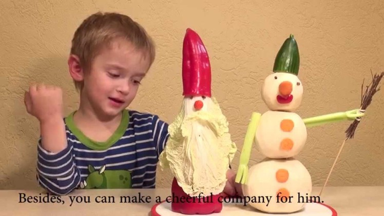 New Year DIY vegetables crafts for kids.  Santa Clause of paprika and carrot