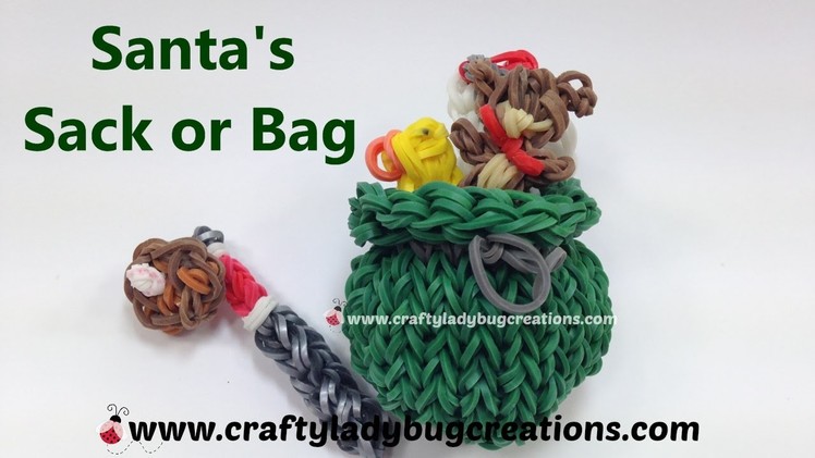 Rainbow Loom Christmas Santa Sack or Bag Charm How to Make Loom Band Tutorials by Crafty Ladybug