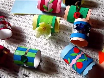 Arts and Crafts colorful napkin holders from toilet paper rolls.