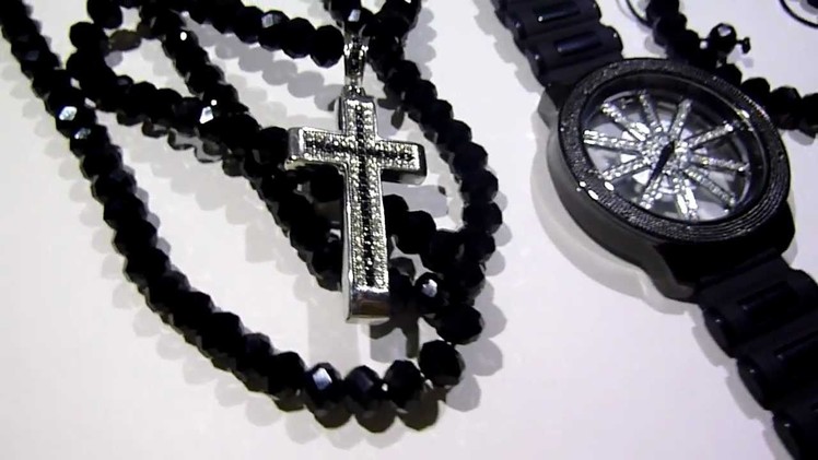 COMBO: $150 "Adjustable" Black Diamond bead type Chain + See-Thru Watch +Bracelet +Mini-Cross!