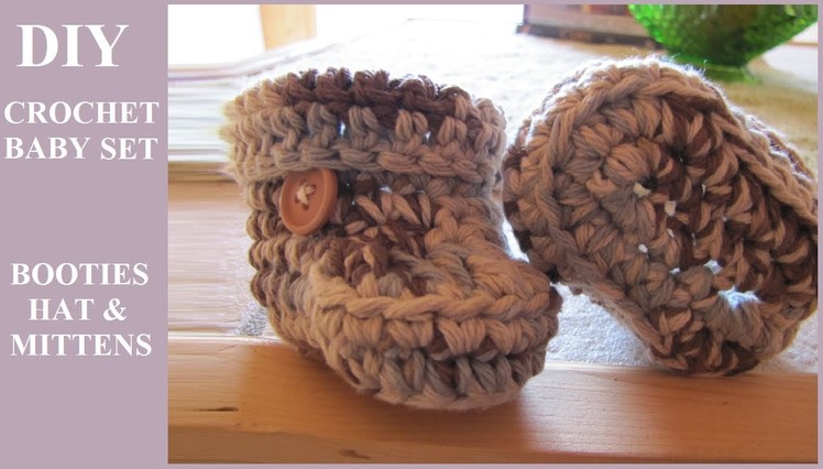DIY Crochet Baby Set: Ear Flap Hat, Booties, Mittens (Hectanooga1, CrochetHooksYou, TheCrochetCrowd)