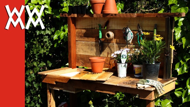Make a rustic potting bench.  DIY project using upcycled wood and limited tools.