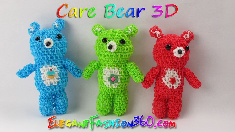 Rainbow Loom Bears.Care Bears.Teddy Bears 3D Charms - How to Loom Bands Tutorial