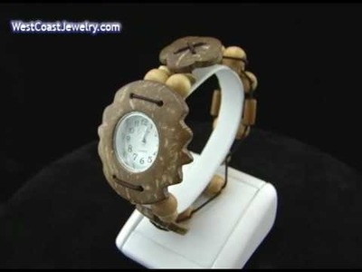 Coconut Shell and Wood Bead Fashion Stretch Watch