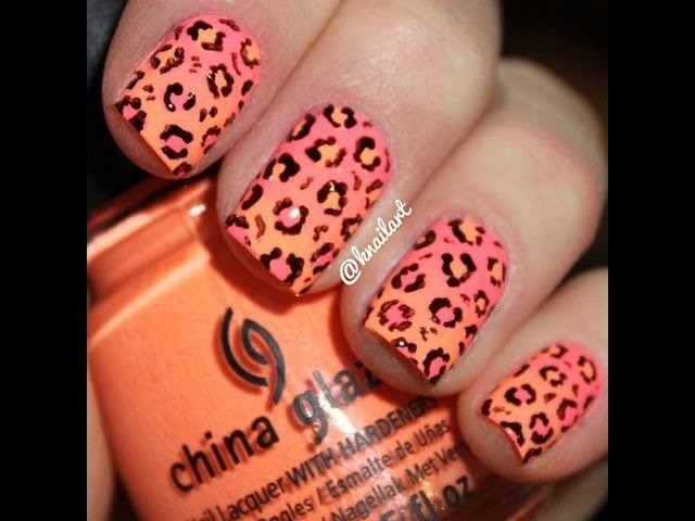 DIY, Cute Neon Ombre Nails With Leopard Print, No Tools Needed, Very Very Cute And Easy Nail-Art