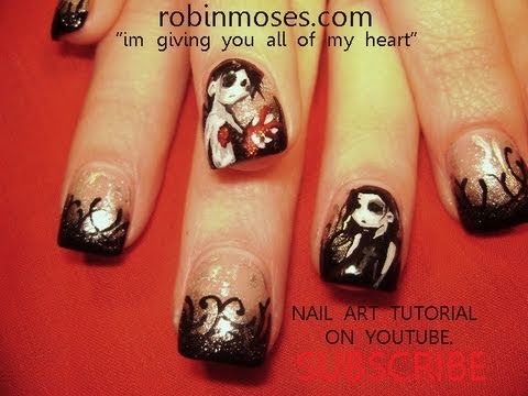 Nail Art Tutorial | I Give you my Heart Nails | Gothic Valentine Nail Art Design