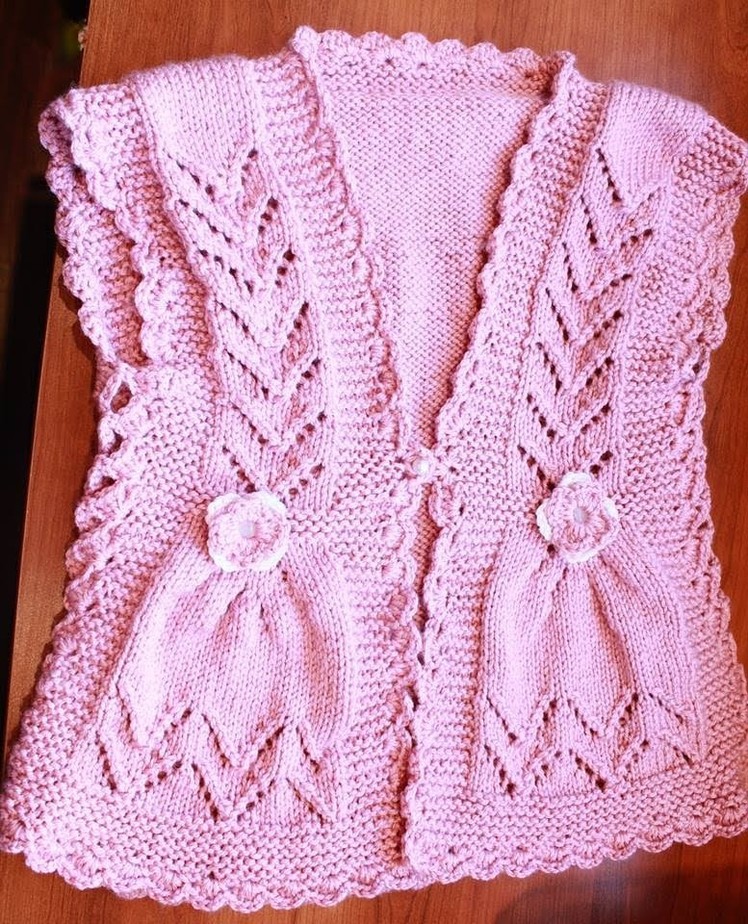 How to Knit Integrated Vandyke Lace Vest with flowers on the front and crochet edging One piece
