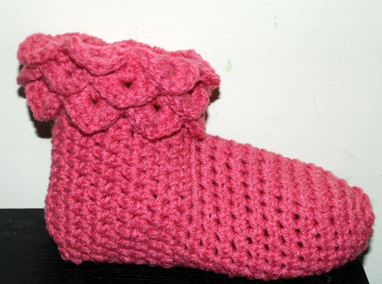 How to Crochet a Crocodile Stitch Adult Size Booties Part III