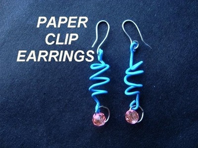 PAPER CLIP EARRINGS,  Blue plastic spiral paper clip earrings, how to diy, re-purpose project