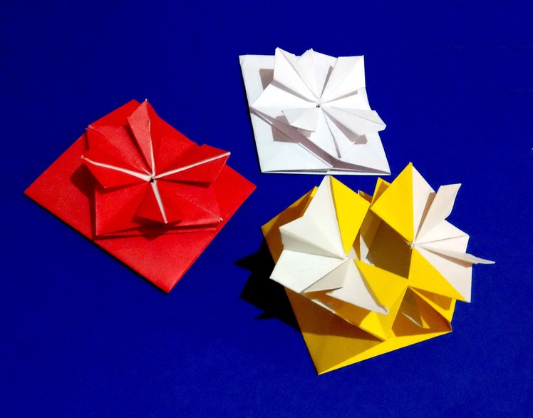 Pop-up Envelope with flower and secret message inside.  Origami Card for Easter